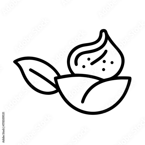 Fig fruit with leaf, minimalist black and white illustration