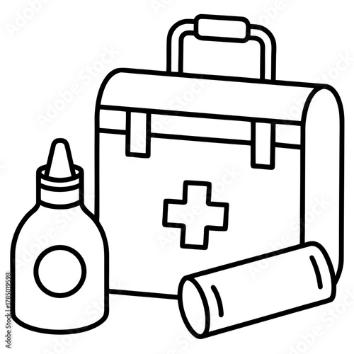 Illustration of a first aid kit, perfect for medical or emergency related designs