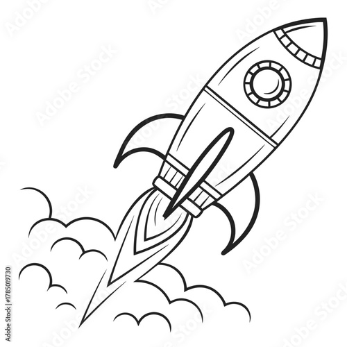 Illustration of a rocket ship launching with smoke trails