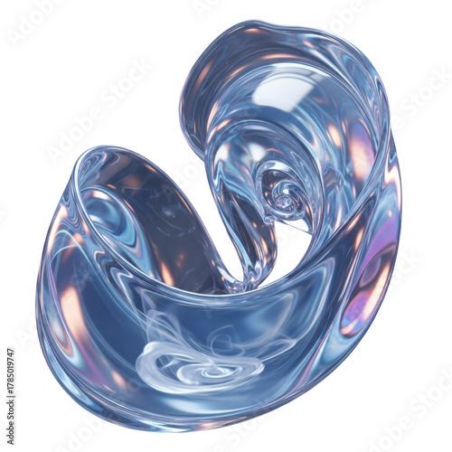 Abstract 3d rendering of a swirling glass shape isolated on transparent background for modern and futuristic designs