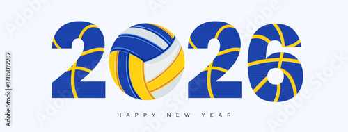 Volleyball Happy New Year 2026 and Class of 2026 banner; a modern sports design with 2026 typography and a volleyball ball