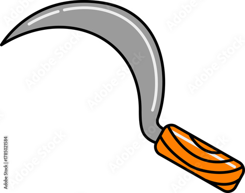 Illustration of a Sickle with an Orange Handle