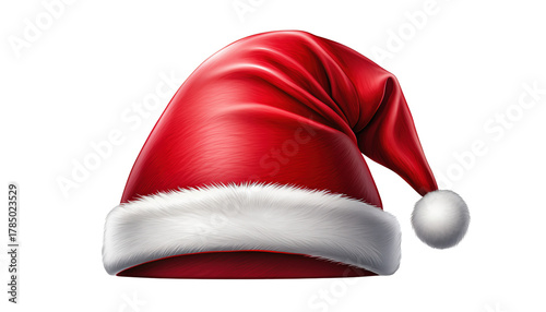 Plush red santa hat with white trim isolated on a transparent background christmas hat