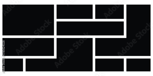 Modern design bento-grid. Black dark isolated modern Bento-grid puzzle brick icons on white background. Abstract pattern bento icons. EPS 10. 
