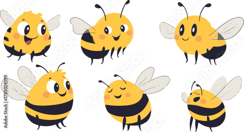 A funny cartoon animal collection set of cute bee characters, vector illustration, and drawing icon design