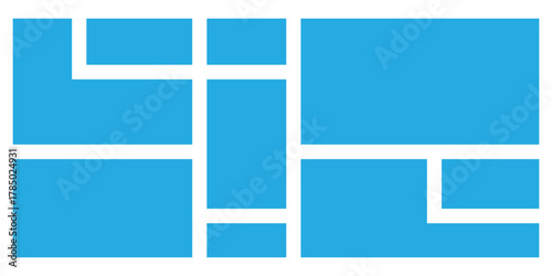  Puzzle brick bento icons on white page. Modern geometric templet visual brick icons. Abstract blue bento grid icons on white page. Modern isolated vector bento-grid icons. EPS 10. 