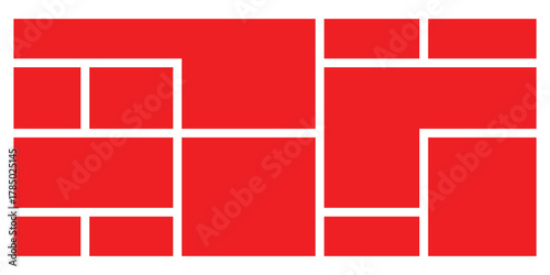 Red modern isolated geometric bento-grid icons on white background. Puzzle brick bento icons on white page. EPS 10. 