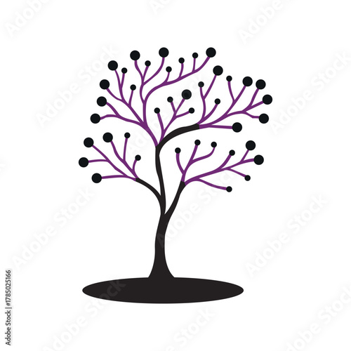 Abstract vector tree with purple branches and black dots