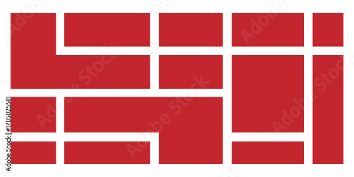 Red modern isolated geometric bento-grid icons on white background. Puzzle brick bento icons on white page. EPS 10. 