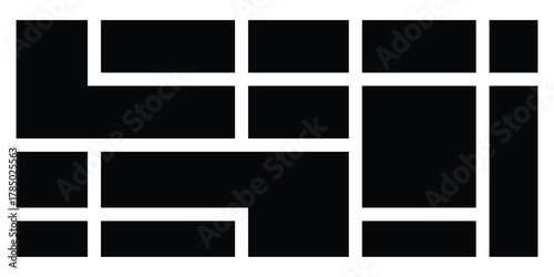 Modern abstract bento-grid icon on white page. Modern design bento-grid. Black dark isolated modern Bento-grid puzzle brick icons on white background. EPS 10. 