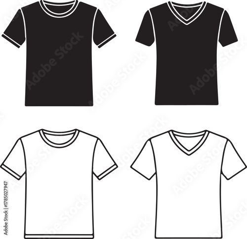 Black and white t shirts round and v neck clothing apparel
