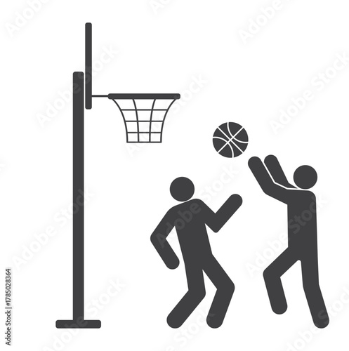 two players play with basketball ball icon