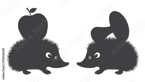hedgehog with apple and mushroom on spines back icon