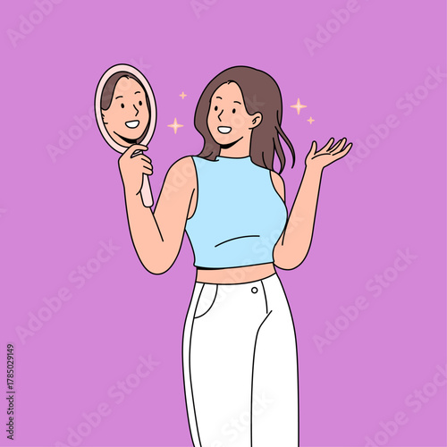 A beautiful girl seeing in mirror illustration
