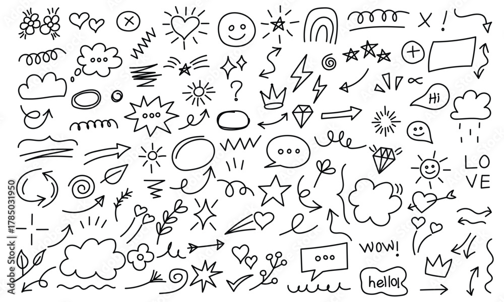 Obraz premium Hand Drawn Doodle Collection: Vector Graphic of Sketch Elements