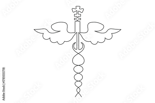  Minimal caduceus icon one line drawing clean outline medicine illustration