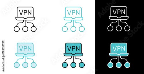 VPN network connection icon for secure internet privacy in line and fill style