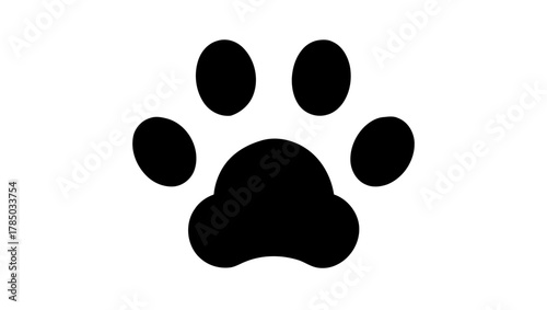 Isolated black paw print of an animal with four toes on a white background illustration