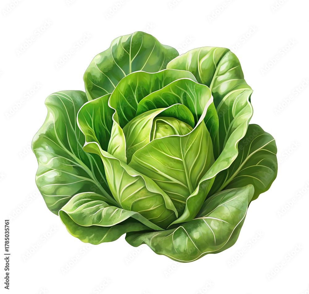Obraz premium Beautiful and Vibrant Green Cabbage Vegetable on Black Background, Close Up View