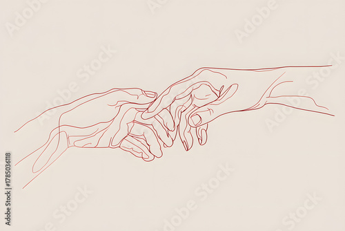 Two hands reaching out to connect in a gesture of unity and compassion in a minimalist design
