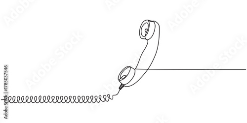 Phone line continuous drawing vector. One line Handset vector background. Handset icon. Continuous outline of a Home phone., Line drawing handsetcell. Single draw phone icon, line art contact us