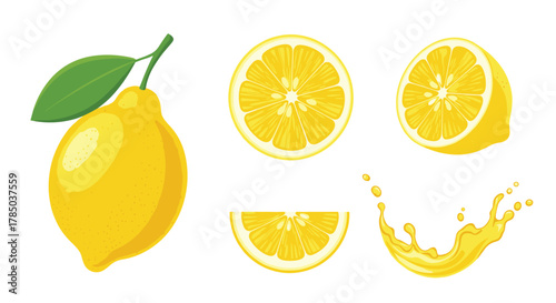Vibrant yellow lemons and refreshing citrus splashes create a bright and zesty composition perfect for summer themes.