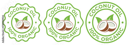 Coconut Oil 100% Organic Labels – Natural Badge Icons for Packaging