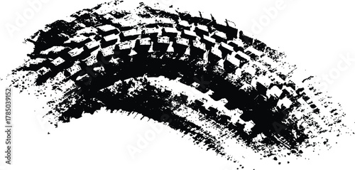Black tire tracks isolated on white background. Black tire tracks on white, grunge texture, dirt splashes, vector background,