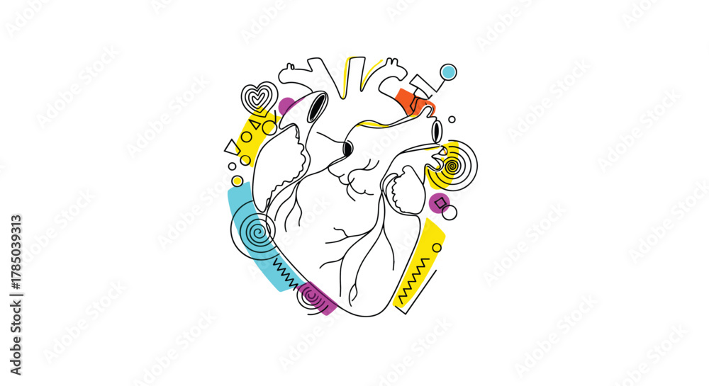 Fototapeta premium An abstract illustration of a human heart with colorful brushstroke accents conveying a sense of artistic expression.