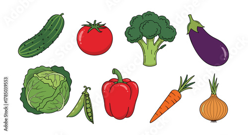 A colorful assortment of fresh vegetables including tomatoes broccoli carrots onions cabbage bell peppers eggplant and peas for healthy eating.