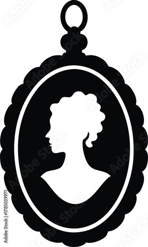 Cameo Pendant Silhouette Vector Art Illustration