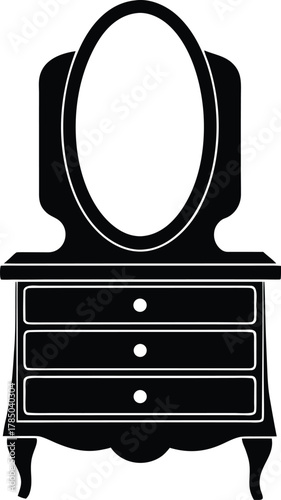 Dresser with Mirror Vintage Silhouette Vector Art Illustration