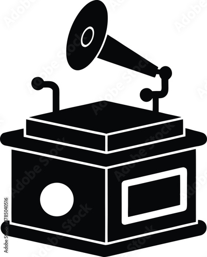 Hand Crank Music Box Silhouette Vector Art Illustration