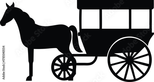 Horse Carriage Silhouette Vector Art Illustration