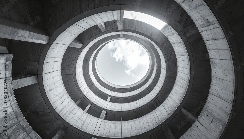 Fototapeta premium Concrete Spiral Stairwell with Circular Symmetry