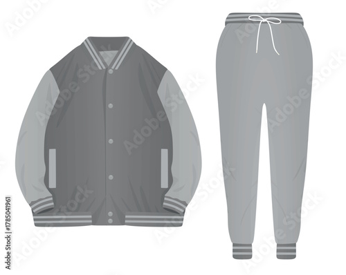 Realistic  grey baseball jacket and bottom, vector	
