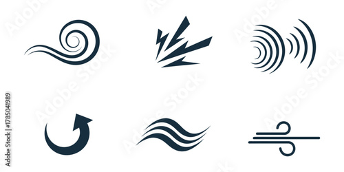 wind, lightning, sound, refresh, water waves, Collection of abstract icons