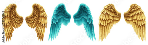 A beautiful set of metallic gold and vibrant turquoise angel wings