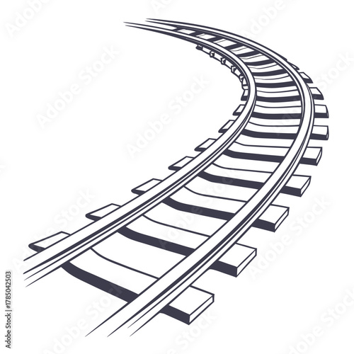 Curved railway track a vector illustration of a railway track bending to the right, perfect for transportation or travel themes