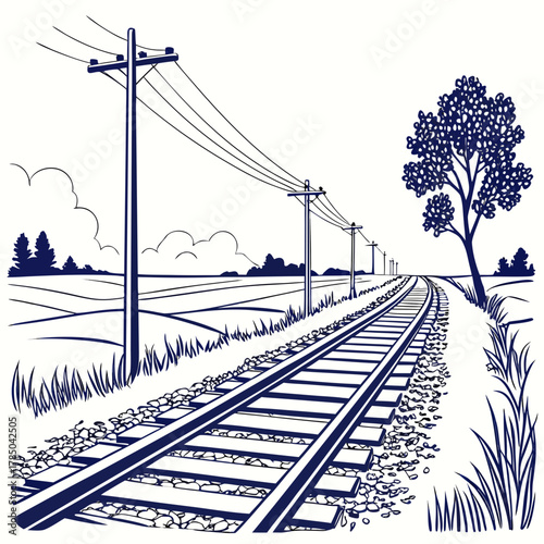Railway track with telegraph pole in countryside a scenic view of a railway track stretching through a rural landscape
