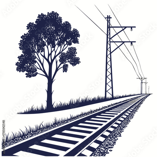 Railway track with tree and electric pole railroad track with tree and electric pole railway track with tree and electric pole