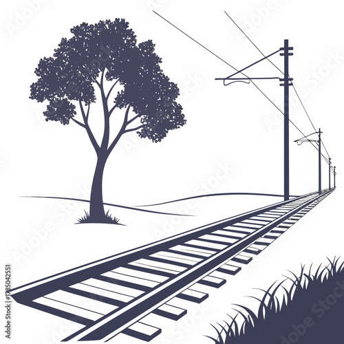Railway track with tree and electric line railroad track with tree and electric line railway track with tree and electric line