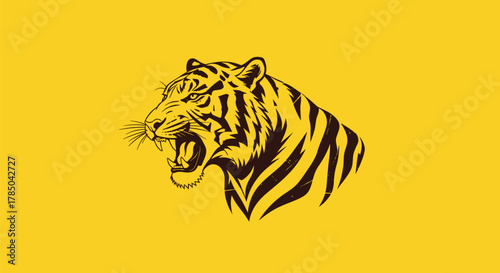 Furious Tiger Head Snarl Graphic in Brown and Yellow for Mascot and Emblem Design, AI Generative