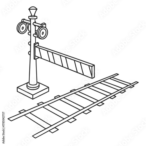 Illustration of a railway crossing with a barrier and tracks, the design is simple and clean, suitable for various creative projects