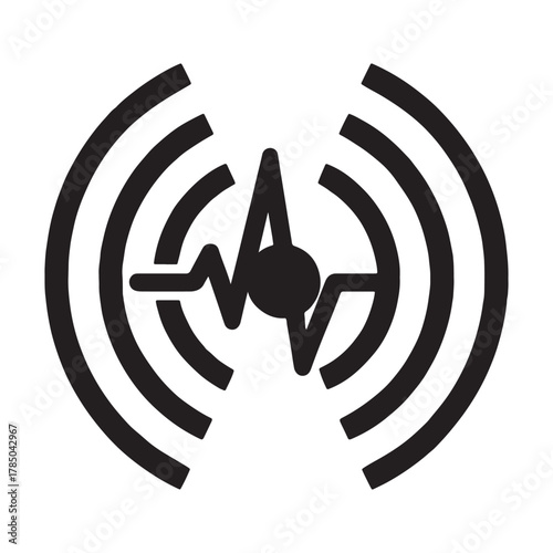 Dynamic black podcast icon for audio streaming, a modern design for digital broadcasts and radio shows, signaling live transmission with waveform