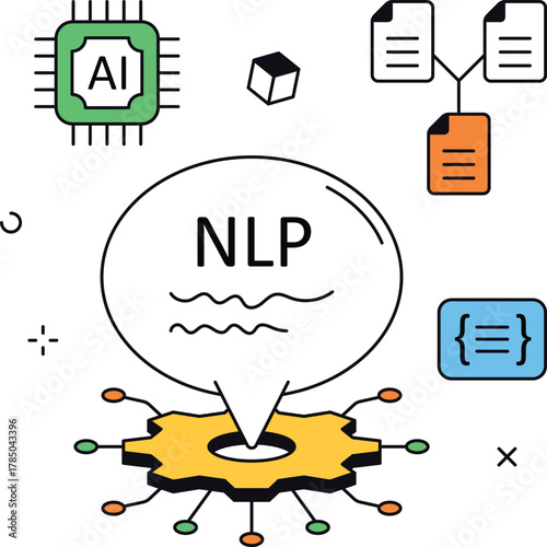 Natural language processing with files and data engine isometric flat vector illustration