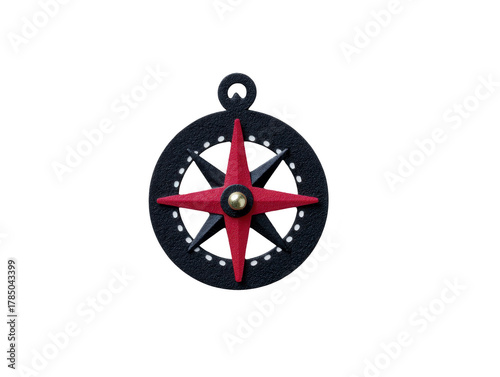 Black and red compass rose with gold center, isolated on transparent background, symbolizing navigation, direction, and exploration, ideal for travel or adventure concepts