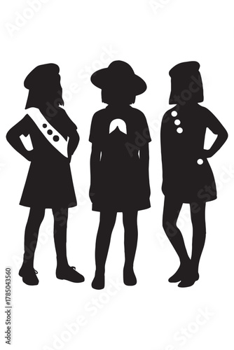 Young girls in uniform silhouettes, ready for adventure and community service, a symbol of empowerment, camaraderie, and youthful spirit