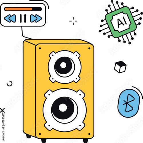 Speaker playing ai music with bluetooth device isometric flat vector illustration