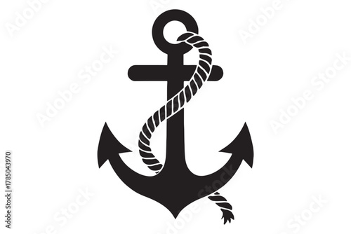 Classic nautical anchor wrapped with rope, perfect for maritime designs, tattoo art, or coastal themes, evoking adventure and the sea's allure